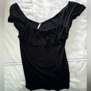 Free People Black Ruffle Blouse